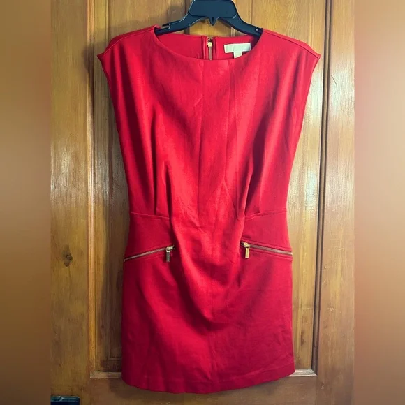 Michael Kors | Dresses | Red Micheal Kors Dress Gold Zippers Size 6 50 |  Poshmark